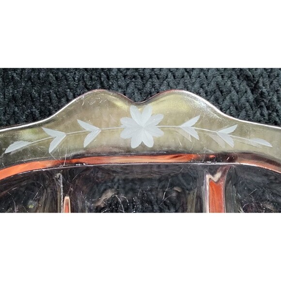 Fostoria Pink Etched Glass 4-Compartment Divided Tray Depression Glass 1920s-50s - Picture 4 of 11